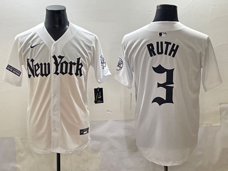 Men 2025 New York Yankees #3 Ruth White Five generations Joint Name Nike MLB Jersey style 41